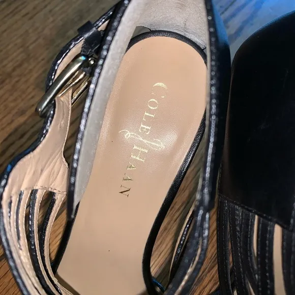 Cole Haan Black Leather Strappy Sandal Heels