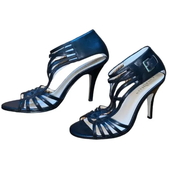 Cole Haan Black Leather Strappy Sandal Heels