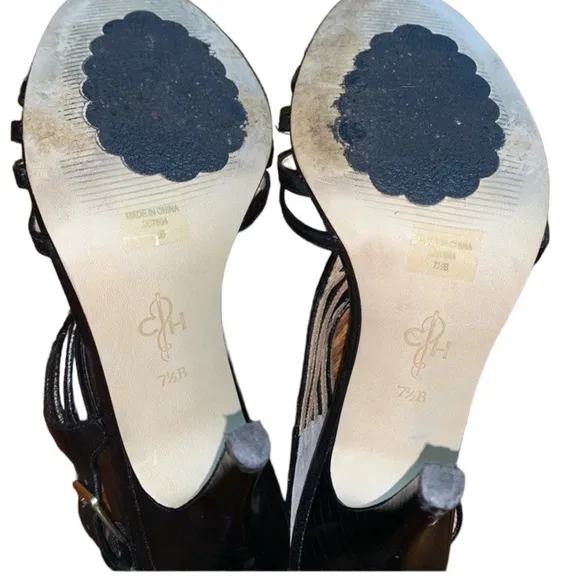 Cole Haan Black Leather Strappy Sandal Heels