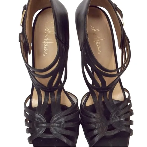 Cole Haan Black Leather Strappy Sandal Heels