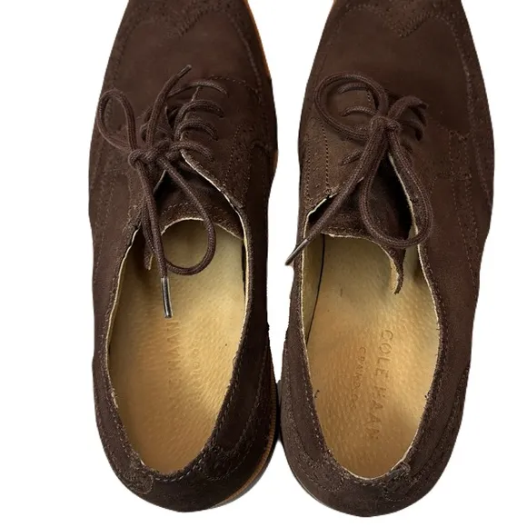 Cole Haan Grand OS 9 Brown Suede Wing Tip Oxford Dress Shoes Academia Derby