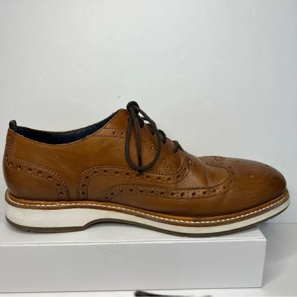 Cole Haan Grand OS Wing Tip Tan Brown Oxford dressy shoes white‎ sole men's 8