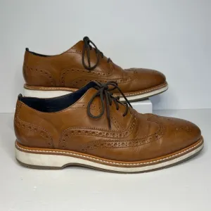 Cole Haan Grand OS Wing Tip Tan Brown Oxford dressy shoes white‎ sole men's 8
