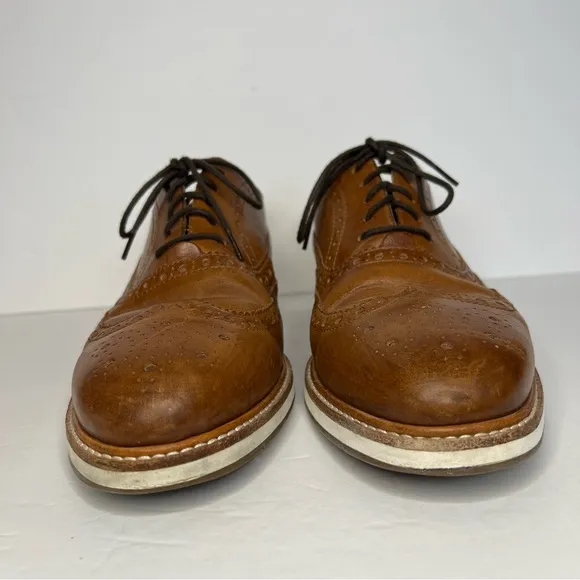 Cole Haan Grand OS Wing Tip Tan Brown Oxford dressy shoes white‎ sole men's 8