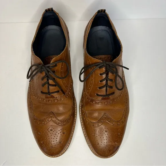 Cole Haan Grand OS Wing Tip Tan Brown Oxford dressy shoes white‎ sole men's 8