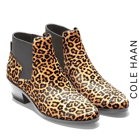 Cole Haan NEW Gia Calf Hair Leopard Print Low-Heel Slip-On Ankle Bootie Size 6.5