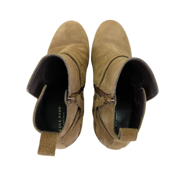 Cole Haan Pearlie Suede Booties W07900 Camel Brown Ankle Boots Women's 8B