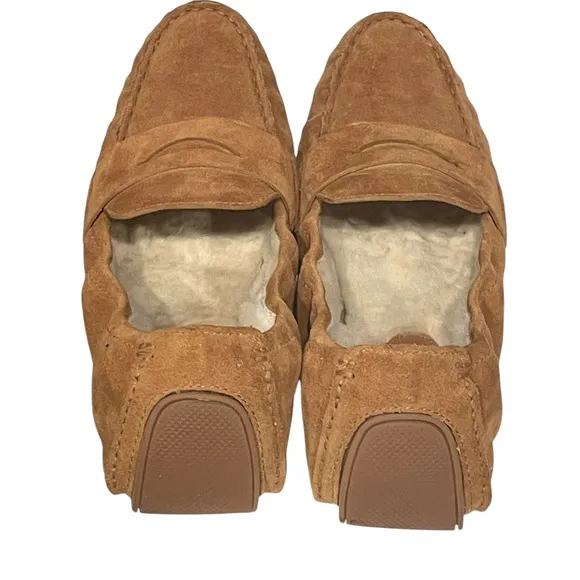 Cole Haan Tan Suede fur lined Drivers Moccasins Slippers style D40911