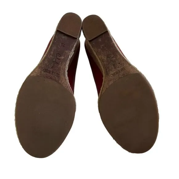 Cole Haan Wedge Shoes Red Leather Open Toe Cork Wedge Heel Shoes Size 7B