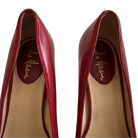 Cole Haan Wedge Shoes Red Leather Open Toe Cork Wedge Heel Shoes Size 7B