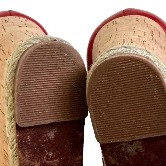Cole Haan Wedge Shoes Red Leather Open Toe Cork Wedge Heel Shoes Size 7B