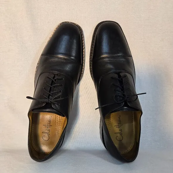 COLE HAAN Williams Formal Black Leather Cap Oxford Dress Shoes Men's Size 11M.