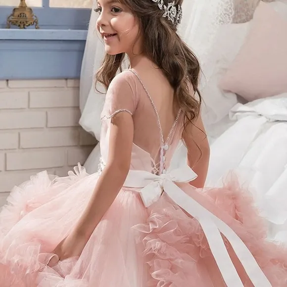 COLOR: BLUE- Stunning V-Back Luxury Pageant Tulle