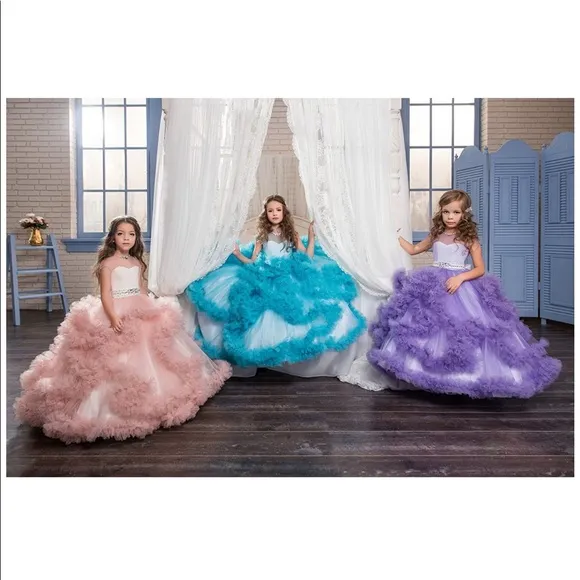COLOR: BLUE- Stunning V-Back Luxury Pageant Tulle