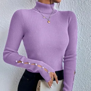 Color Minimalist Turtleneck Pullover Sweater