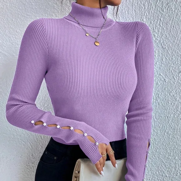 Color Minimalist Turtleneck Pullover Sweater