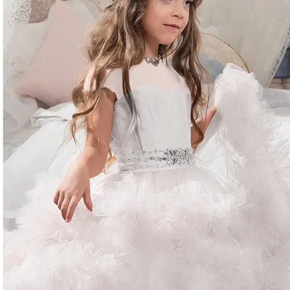 COLOR: WHITE -Stunning V-Back Luxury Pageant Tulle