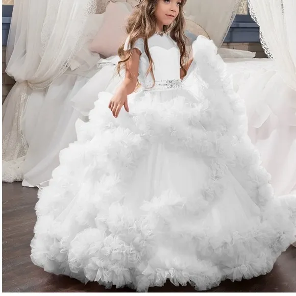 COLOR: WHITE -Stunning V-Back Luxury Pageant Tulle