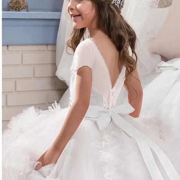 COLOR: WHITE -Stunning V-Back Luxury Pageant Tulle