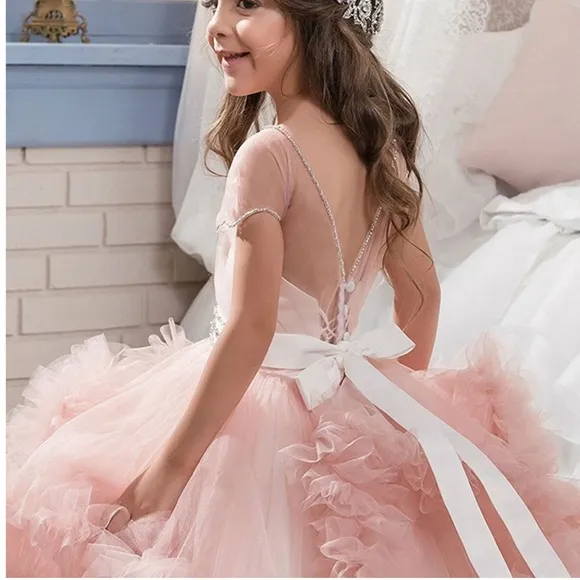 COLOR:PINK -Stunning V-Back Luxury Pageant Tulle