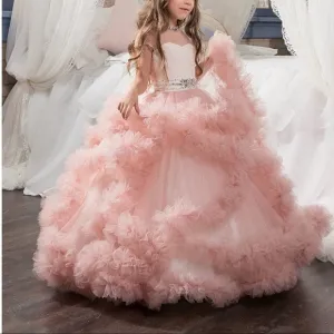 COLOR:PINK -Stunning V-Back Luxury Pageant Tulle