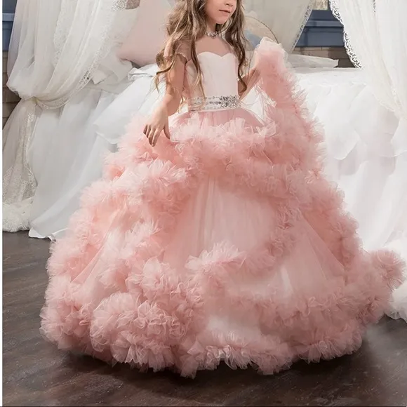 COLOR:PINK -Stunning V-Back Luxury Pageant Tulle