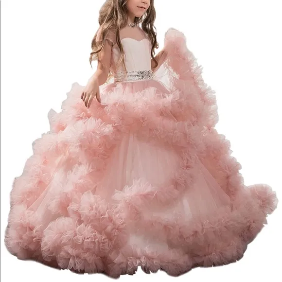 COLOR:PINK -Stunning V-Back Luxury Pageant Tulle