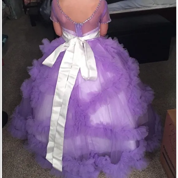 COLOR:PURPLE-Stunning V-Back Luxury Pageant Tulle
