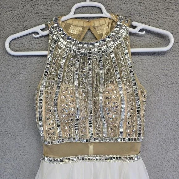 Colors Dress Womens 4 Gold‎ White Rhinestone Jeweled Goddess Luxury Prom Ball