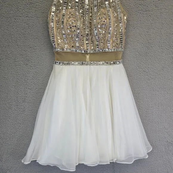 Colors Dress Womens 4 Gold‎ White Rhinestone Jeweled Goddess Luxury Prom Ball