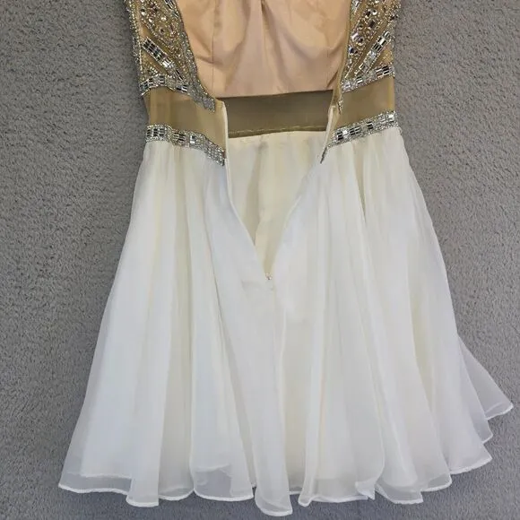 Colors Dress Womens 4 Gold‎ White Rhinestone Jeweled Goddess Luxury Prom Ball