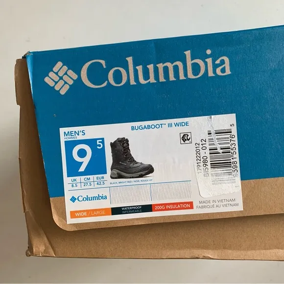 Columbia Men’s Size 9.5 Wide Bugaboot III In Black &amp; Red NEW IN BOX