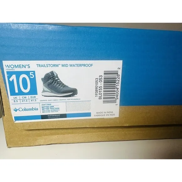 COLUMBIA Trailstorm Mid Waterproof Graphite Green Outdoor Shoe Women's 10.5 NEW