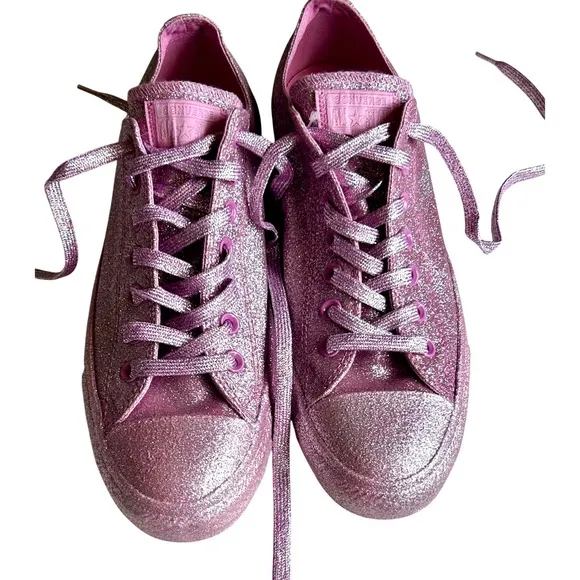 Converse All Star Glitter Sneakers Sparkly Shoes Casual Pink Sneakers Size 11