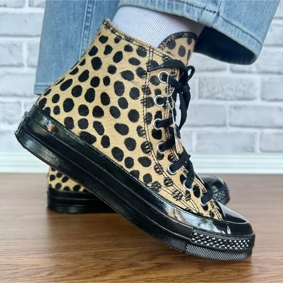 ❤️❤️❤️Converse Chuck 70 Hi Pony Hair Leather 7 Women Shoes Leopard Print A12705C