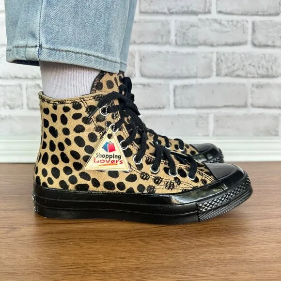 ❤️❤️❤️Converse Chuck 70 Hi Pony Hair Leather 7 Women Shoes Leopard Print A12705C