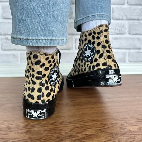 ❤️❤️❤️Converse Chuck 70 Hi Pony Hair Leather 7 Women Shoes Leopard Print A12705C