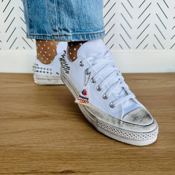 ⭐Converse Chuck 70 Stud Low Edge Sz 7.5 Womens Shoes Sneaker White Punk A07208C