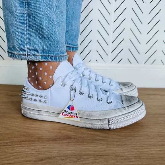 ⭐Converse Chuck 70 Stud Low Edge Sz 7.5 Womens Shoes Sneaker White Punk A07208C