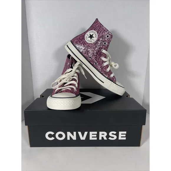 Converse Chuck Taylor All Star Hi Purple Pink Glitter Shoes A11137C Women Size 6