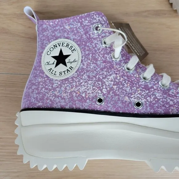 ⭐Converse Run Star Hike Hi Mens Shoes Sz 5.5 Purple Glitter Platform A10096C New