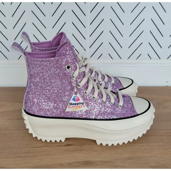 ⭐Converse Run Star Hike Hi Mens Shoes Sz 5.5 Purple Glitter Platform A10096C New