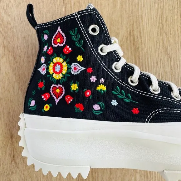 ⭐Converse Run Star Hike Hi Platform Sz 9.5 Mens Shoes Floral Embroidery A02192C⭐
