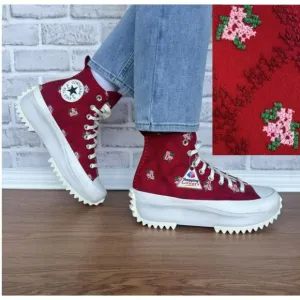 ⭐Converse Run Star Hike Platform 10.5 Women Shoes Embroidered Floral Red A14885C