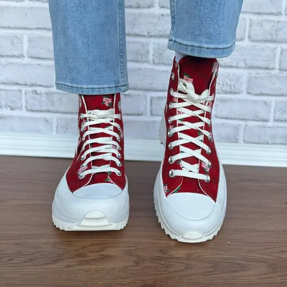 ⭐Converse Run Star Hike Platform 10.5 Women Shoes Embroidered Floral Red A14885C