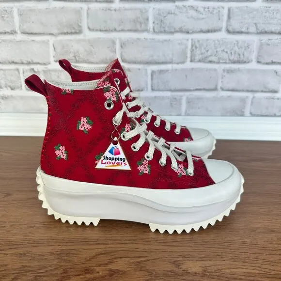 ⭐Converse Run Star Hike Platform 10.5 Women Shoes Embroidered Floral Red A14885C