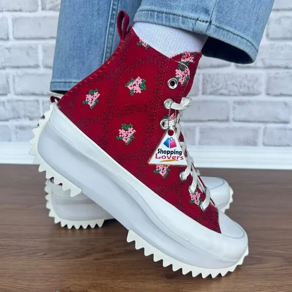 ⭐Converse Run Star Hike Platform 10.5 Women Shoes Embroidered Floral Red A14885C