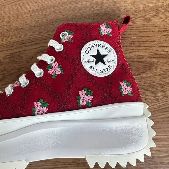 ⭐Converse Run Star Hike Platform 10.5 Women Shoes Embroidered Floral Red A14885C