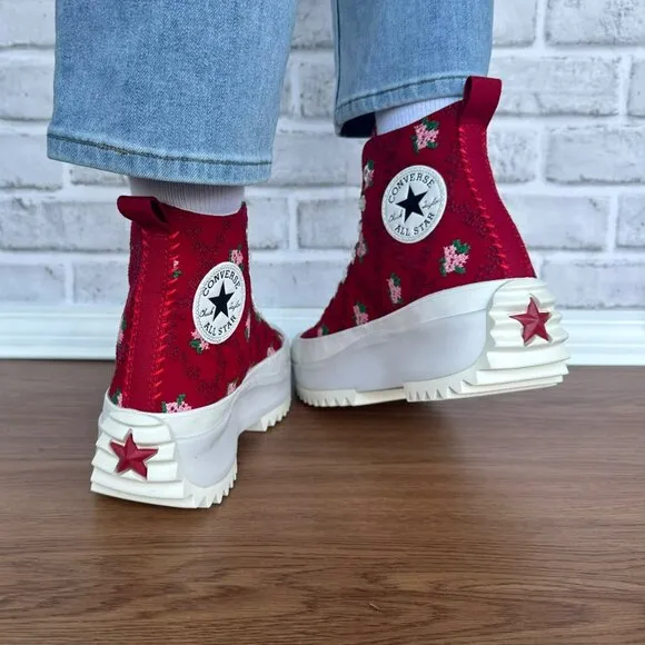 ⭐Converse Run Star Hike Platform 10.5 Women Shoes Embroidered Floral Red A14885C