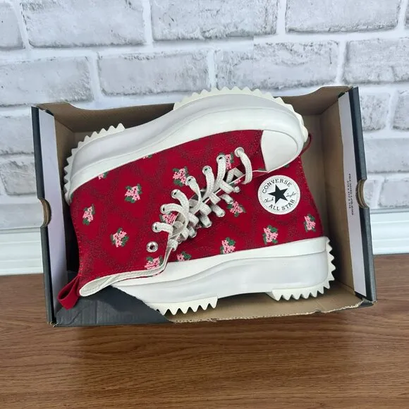 ⭐Converse Run Star Hike Platform 7.5 Men's Shoes Embroidered Floral Red A14885C